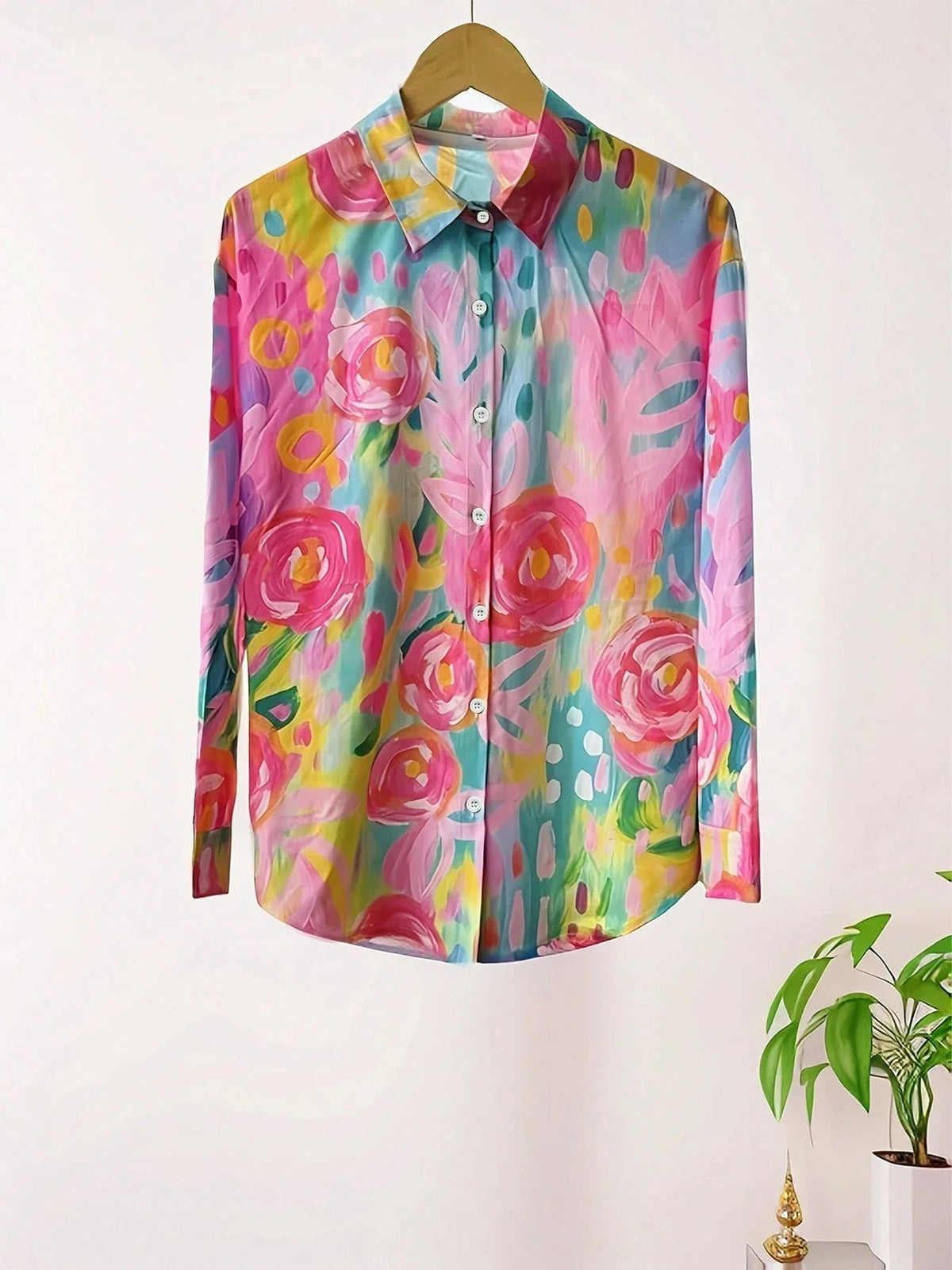 Blouse Women's | Abstract Print & Long Sleeve Button-Front