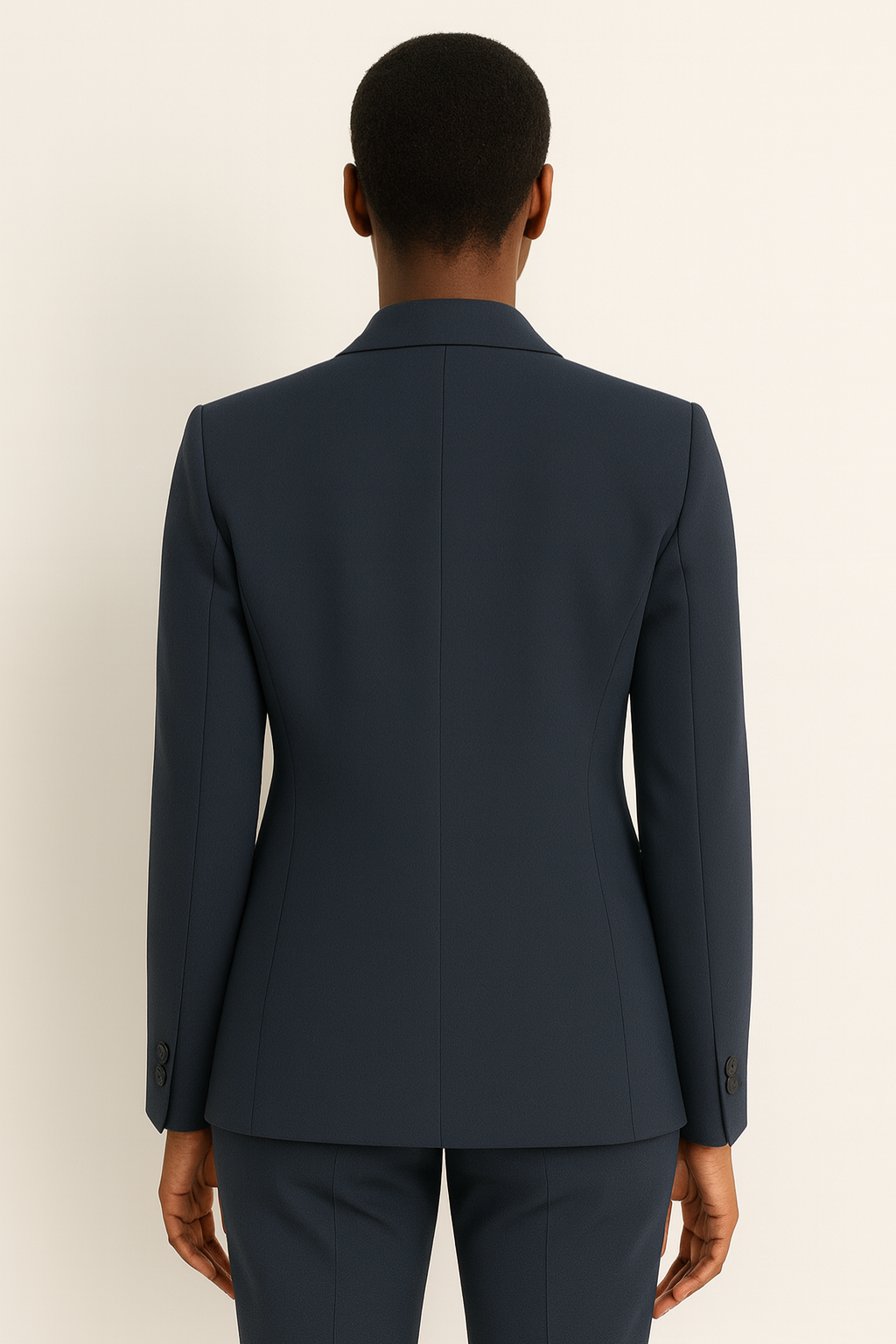 Chic Navy Blue Trouser Suit with Beige Blazer for Office or Events