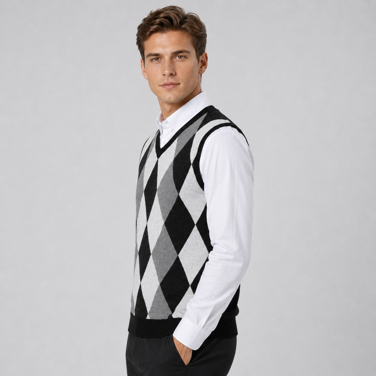 Men's Argyle Knit Vest | Smart V Neck Layering