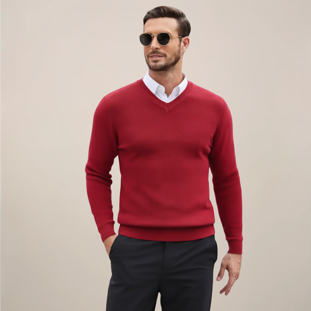 Men's Classic V-Neck Knit Sweater for Fall & Winter