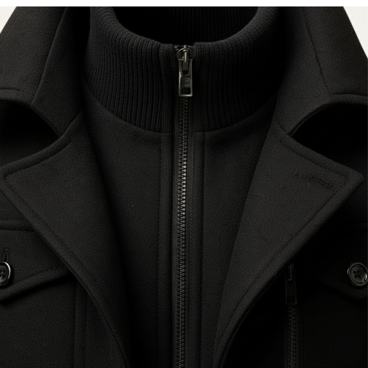 Men's Coats Slim Tailored Double Layered Zip with Button Closure Fit