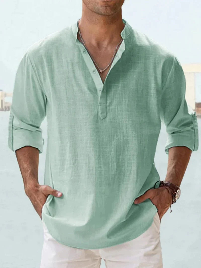 Men's Linen Button-Up Shirt for Summer Events