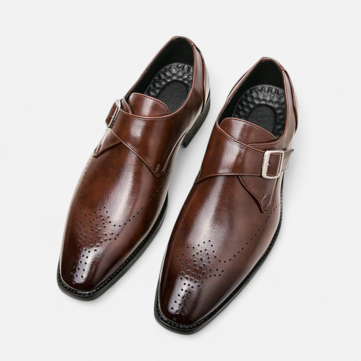 Men's Monk Strap Brogue Shoes Square Toe Low-Profile Sole