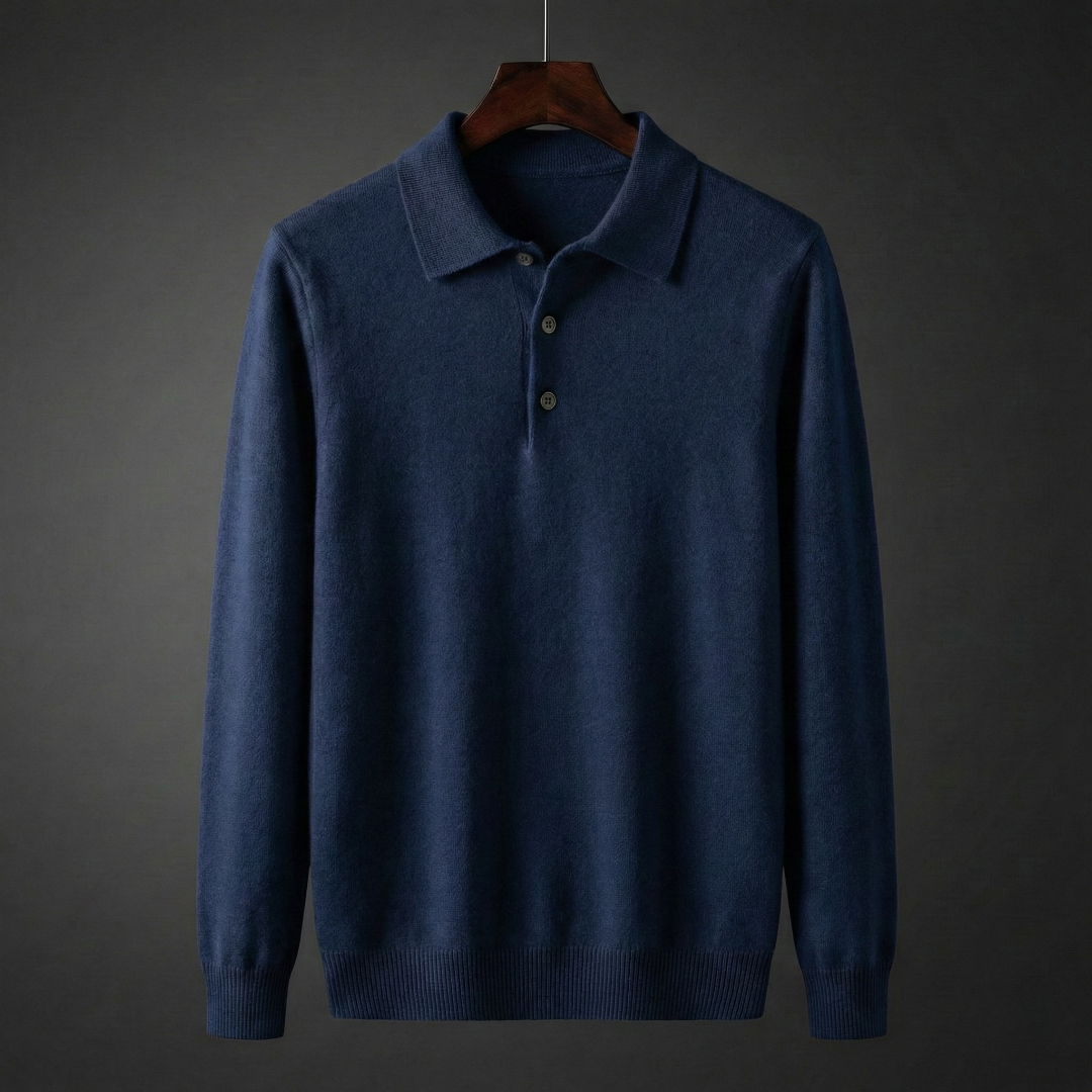 Men's Polo Sweater Tailored Collar Ribbed Cuffs Regular Fit