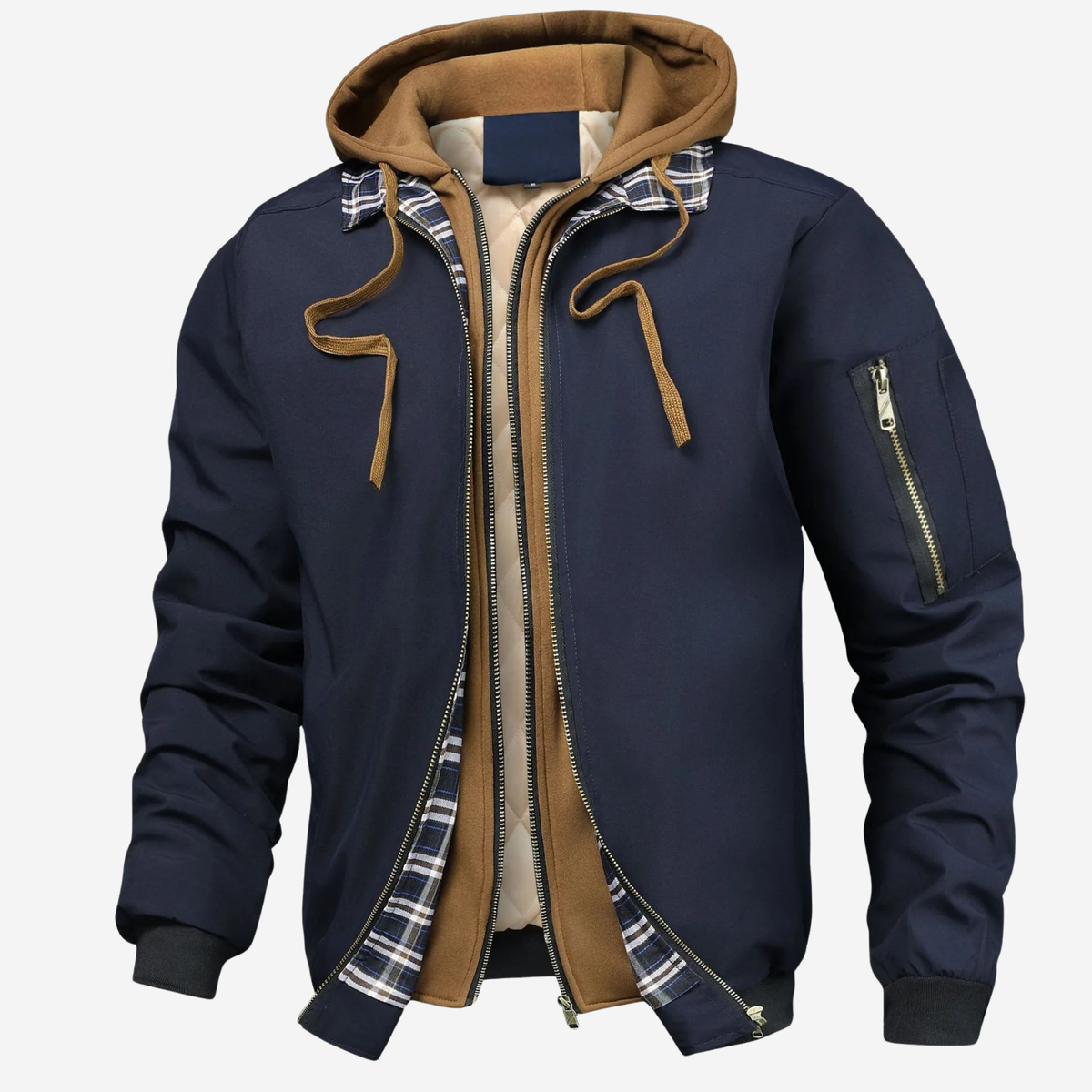 Men's Puffer Jacket Quilted Hooded Zip Front Regular Fit with Pockets