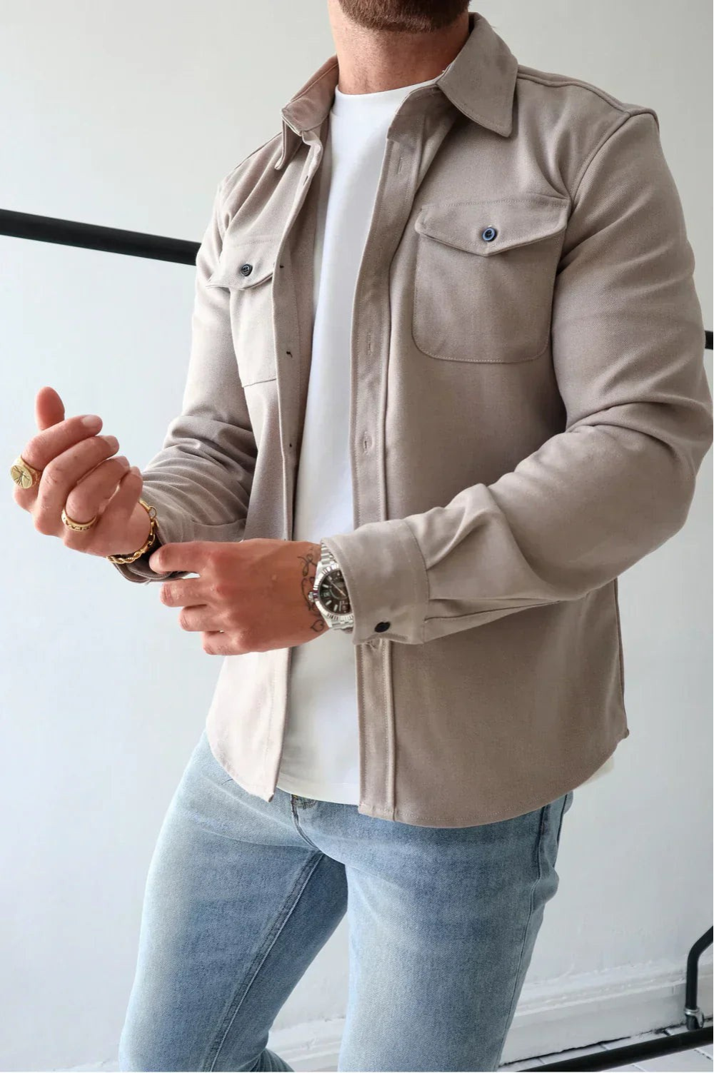 Men's Shirt Jacket Relaxed Fit Button-Up Collared Layer