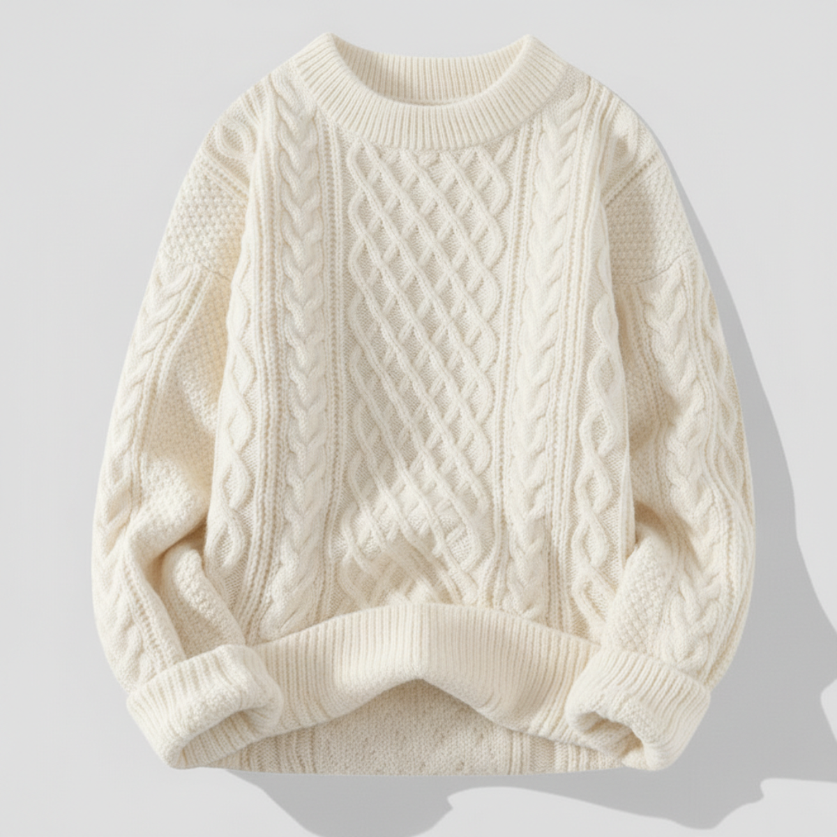 Men's Sweater Ribbed Crew Neckline Diamond Lattice with Stretch Knit