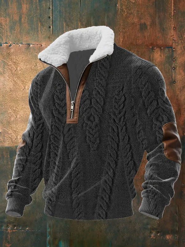 Men's Sweater Zip Up Long Sleeve Knit Relaxed Fit with Ribbed Cuffs