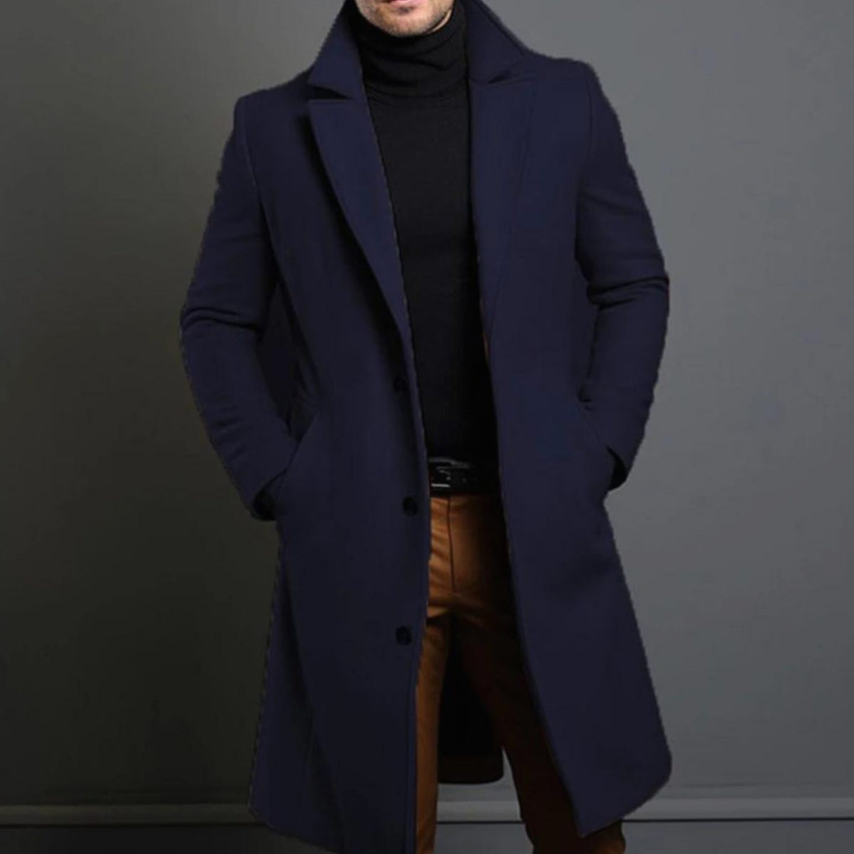 Men's Tailored Overcoat | Sharp Lapel & Long Fit