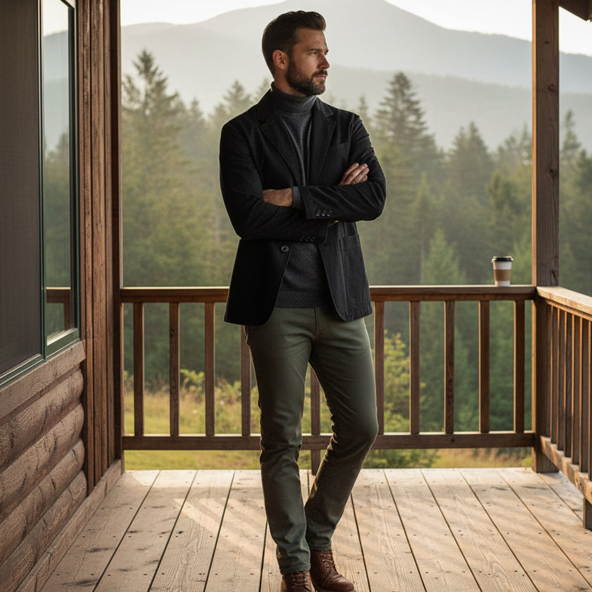 Men's Utility Jacket Slim Fit Button Front Pockets with Notch Collar
