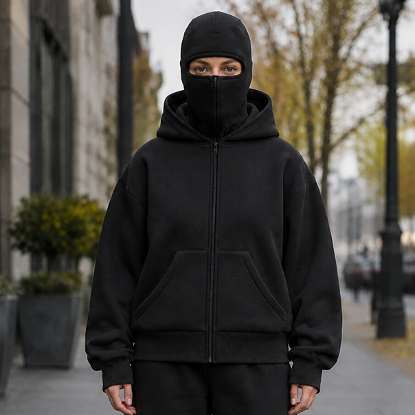 Women's Balaclava Hood Jacket Boxy Fit Zip-Up Winter Coat