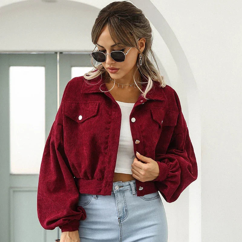Women's Button Front Jacket | Pointed Collar & Chest Pockets