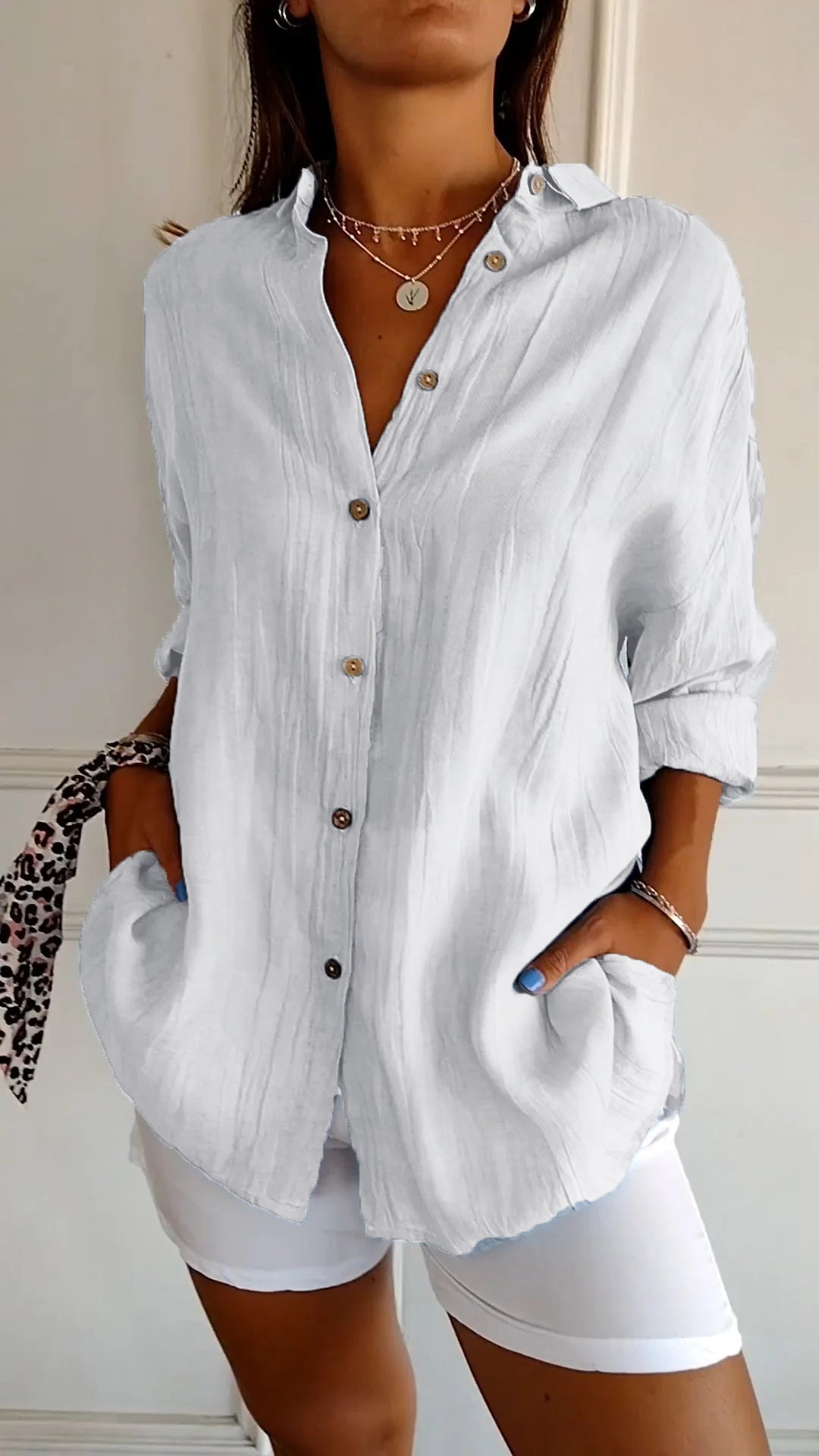 Women's Buttoned Blouse | Textured & Relaxed Fit