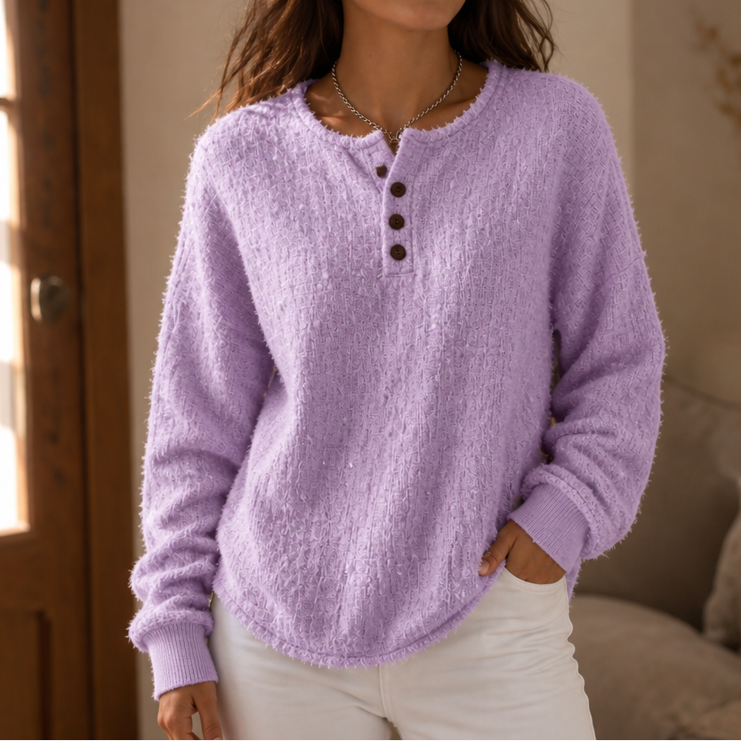 Women's Henley Sweater | Chunky Knit & Button Placket