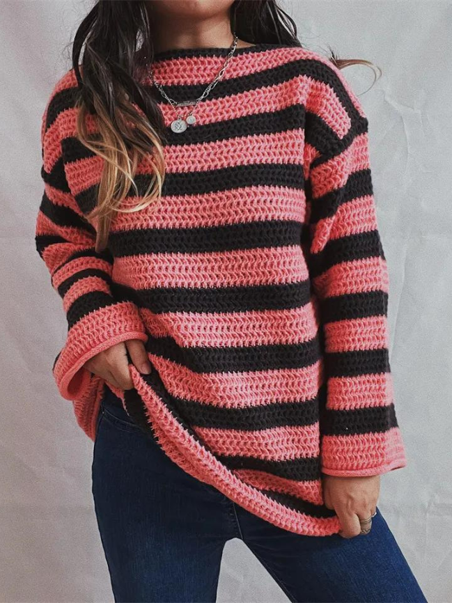 Women's Knit Sweater Relaxed Fit Crew Neck Long Sleeve with Ribbed Hem