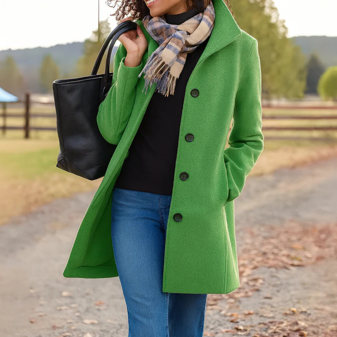 Women's Long Coat Classic Straight Cut Full Length with Button Front