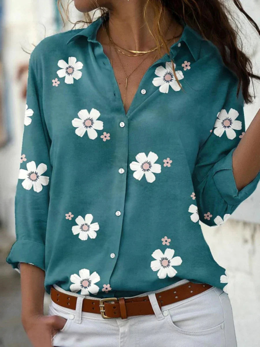 Women's Long Sleeve Blouse | Floral Print Button-Front