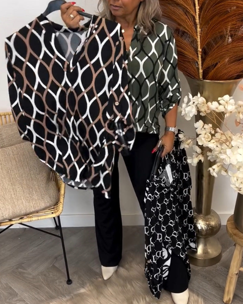 Women's Long Sleeve Blouse Geometric Print Pattern with Flattering Fit