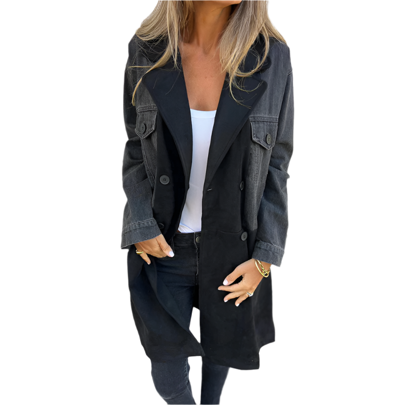 Women's Midi Trench Coat Contrast Stitching Classic Fit