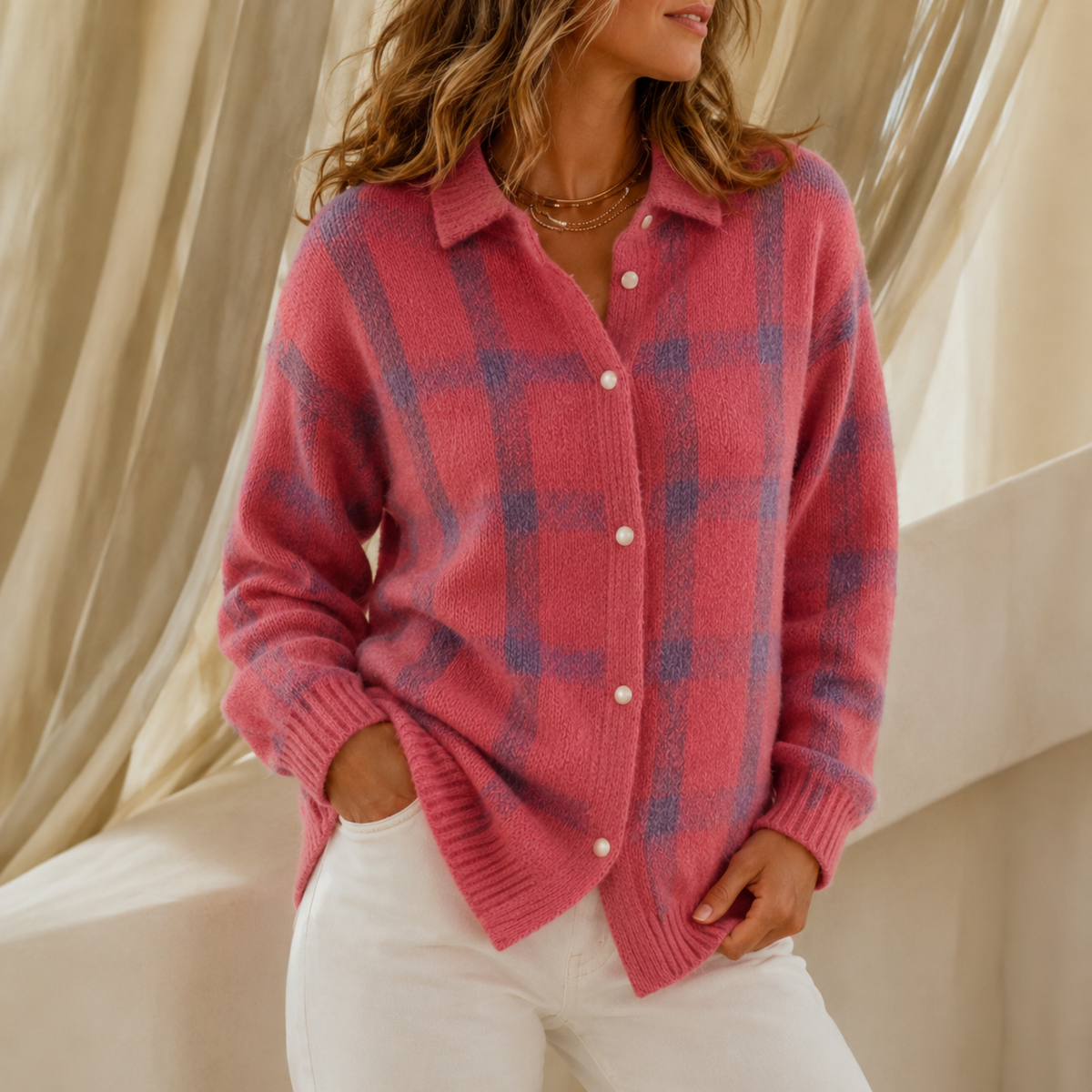 Women's Oversized Cardigan | Structured Collar & Button Front