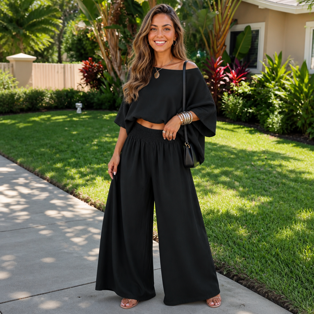 Women's Oversized Co-ord Set Wide-Leg Trousers Matching Top