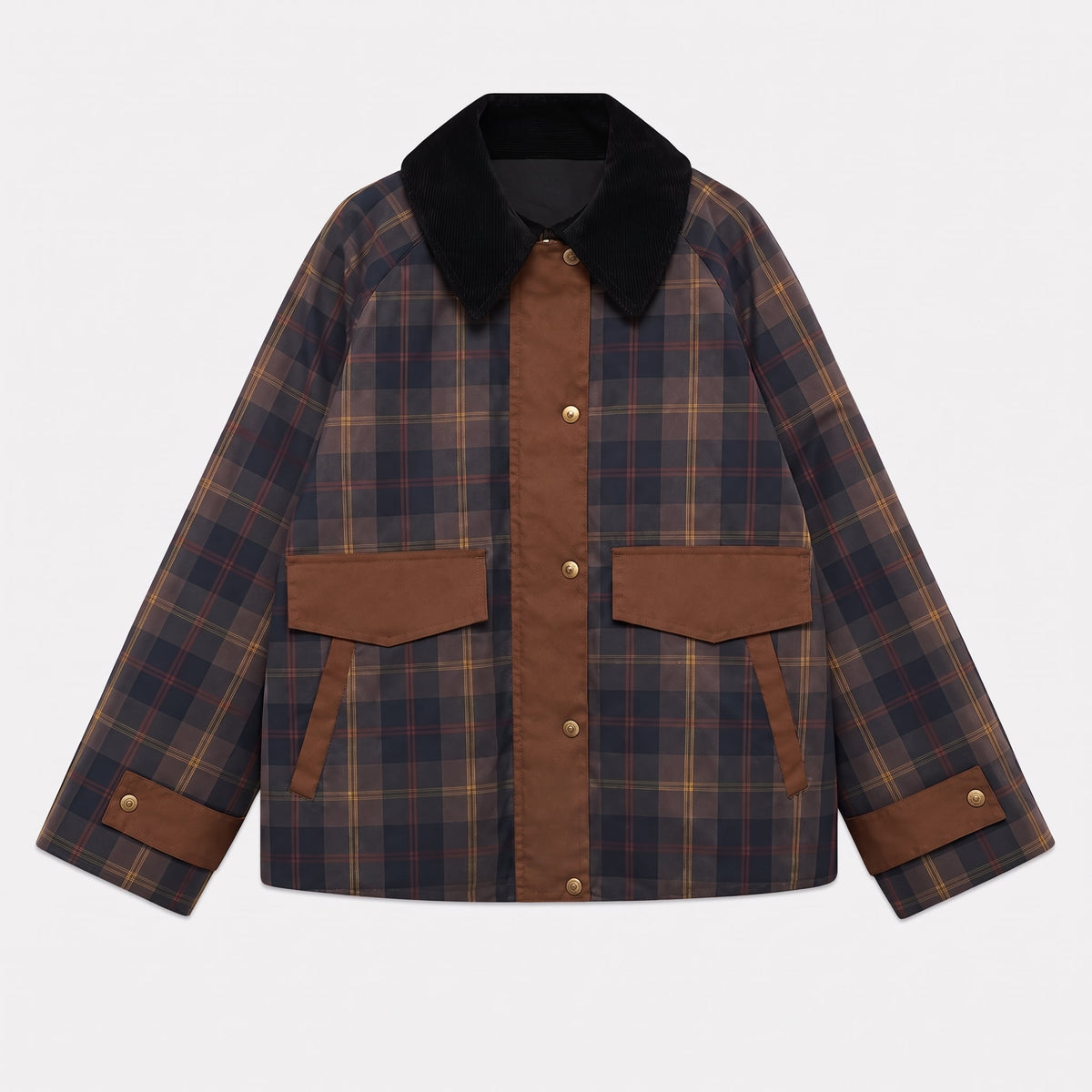 Women's Plaid Jacket | Contrast Collar & Relaxed Fit