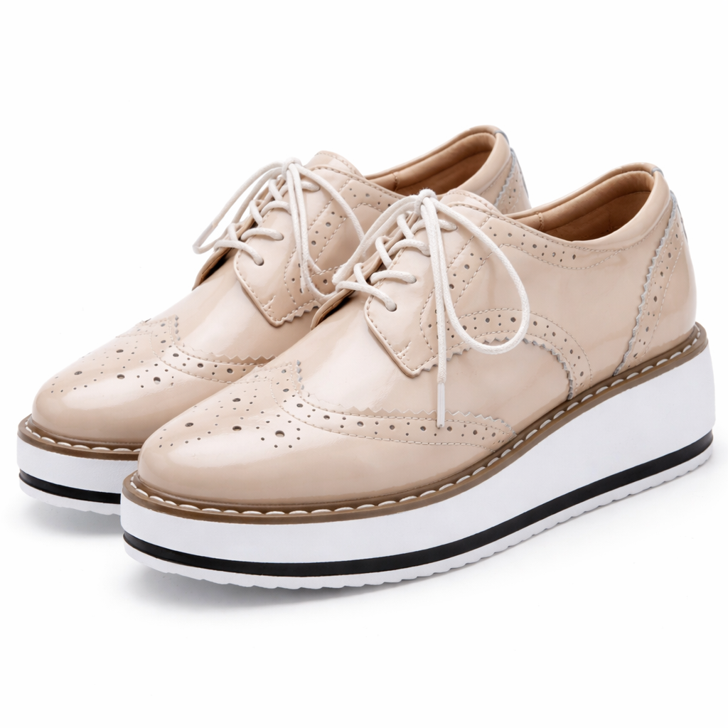 Women's Platform Oxfords Lace Up Perforated Cushioned with Chunky Sole