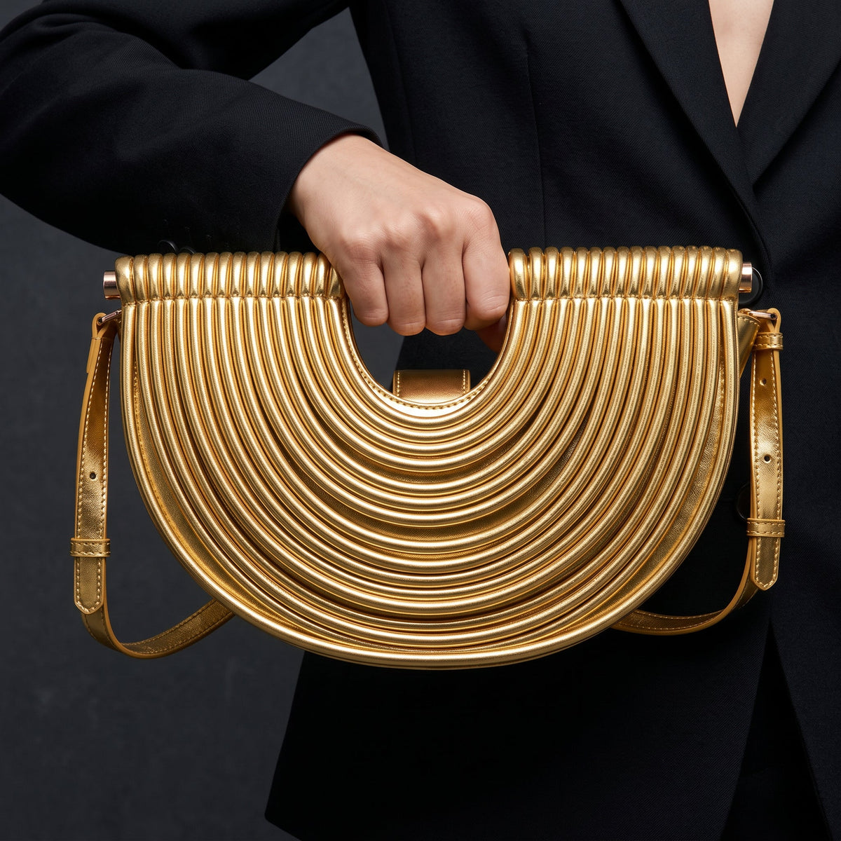 Women's Ribbed Handbag | Sculptural Design & Crossbody Strap