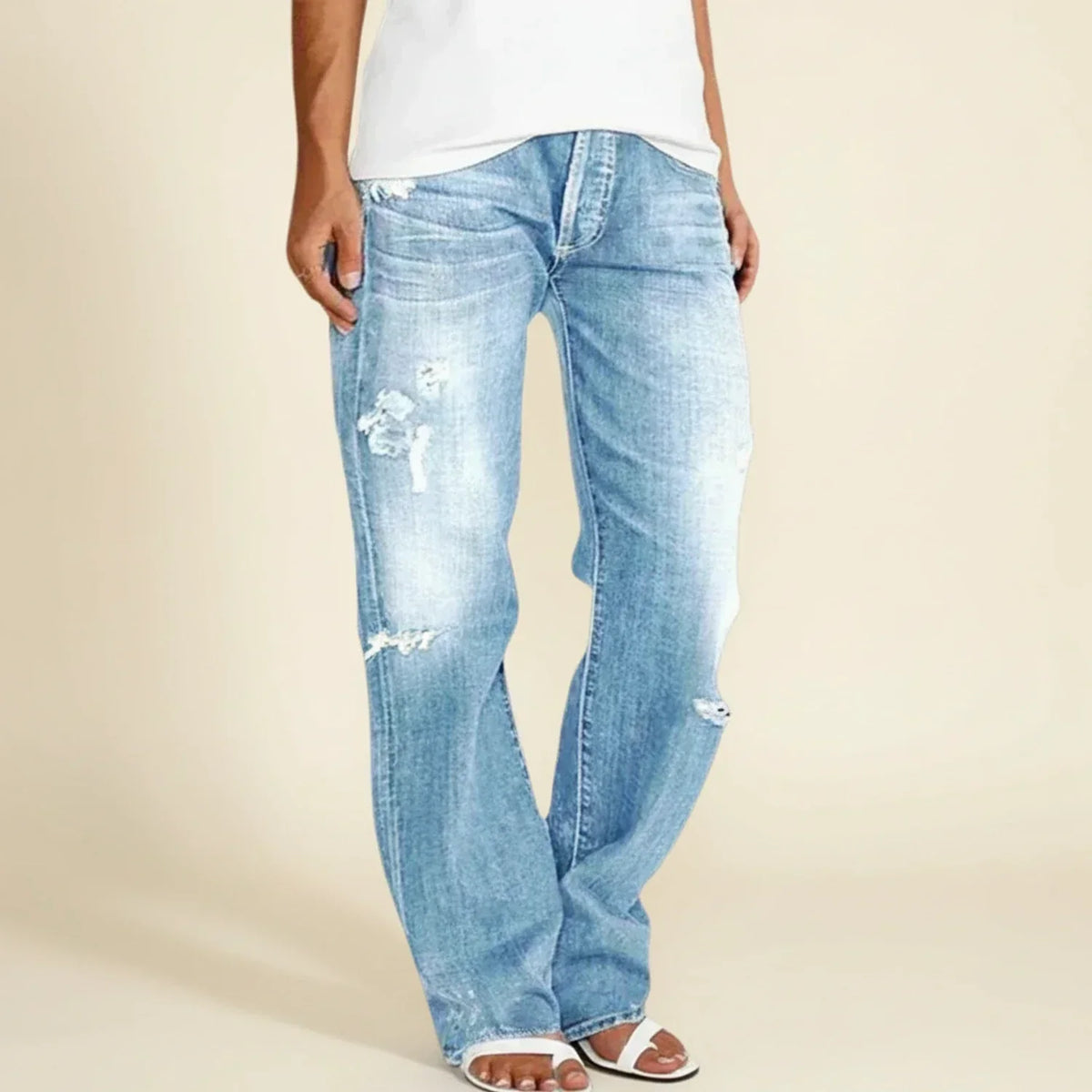 Women's Ripped High Rise Straight Jeans | Flattering Fit & Everyday Comfort