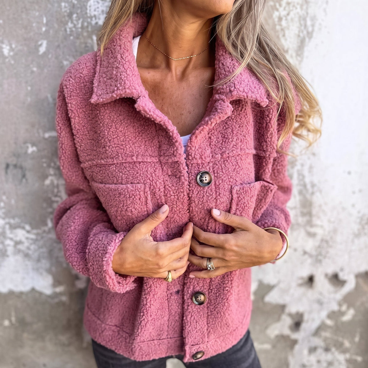 Women's Shirt Jacket Boxy Cropped Button Through with Chest Pockets