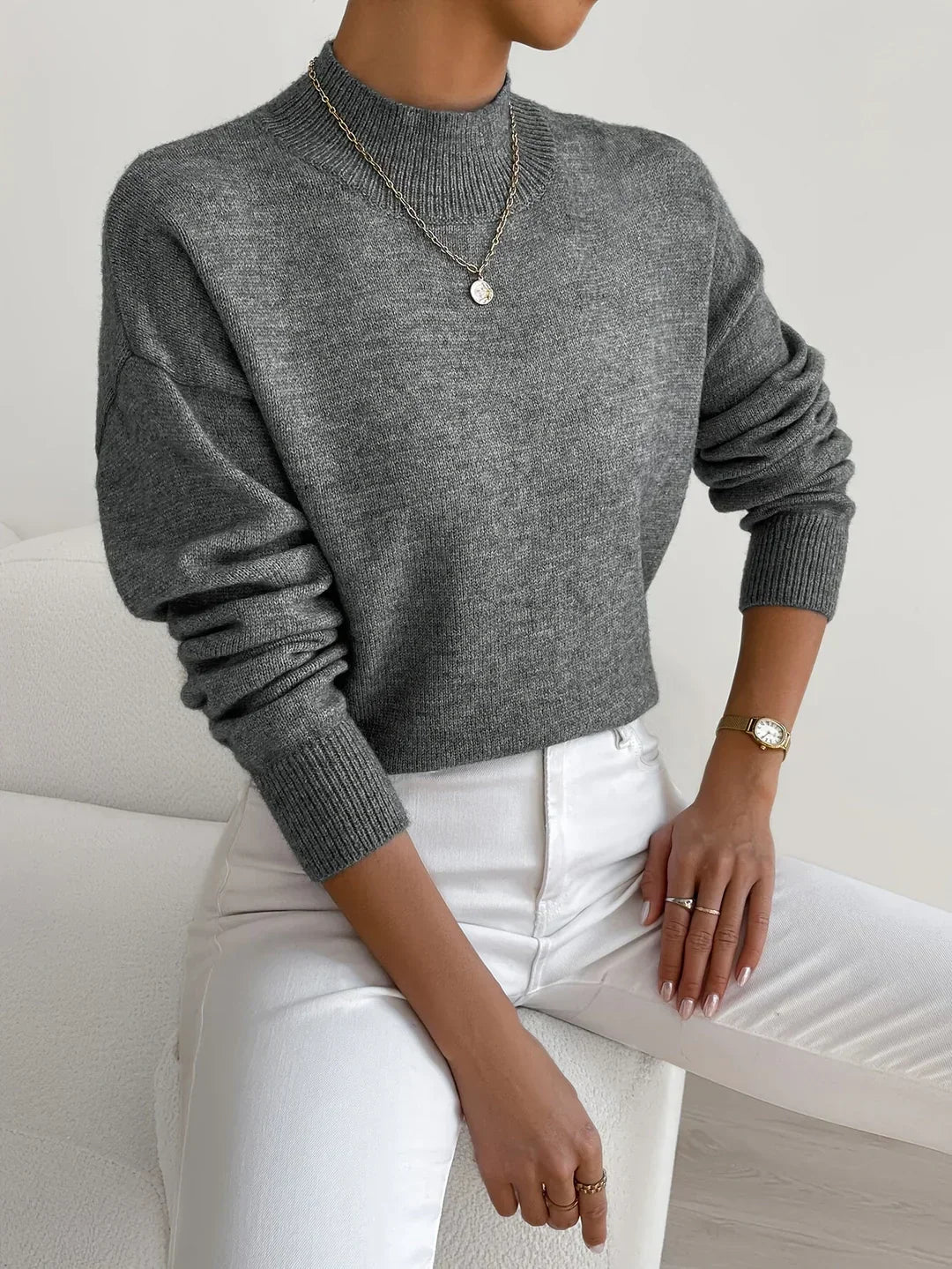 Women's Sweater | Crew Neck Ribbed Cuff