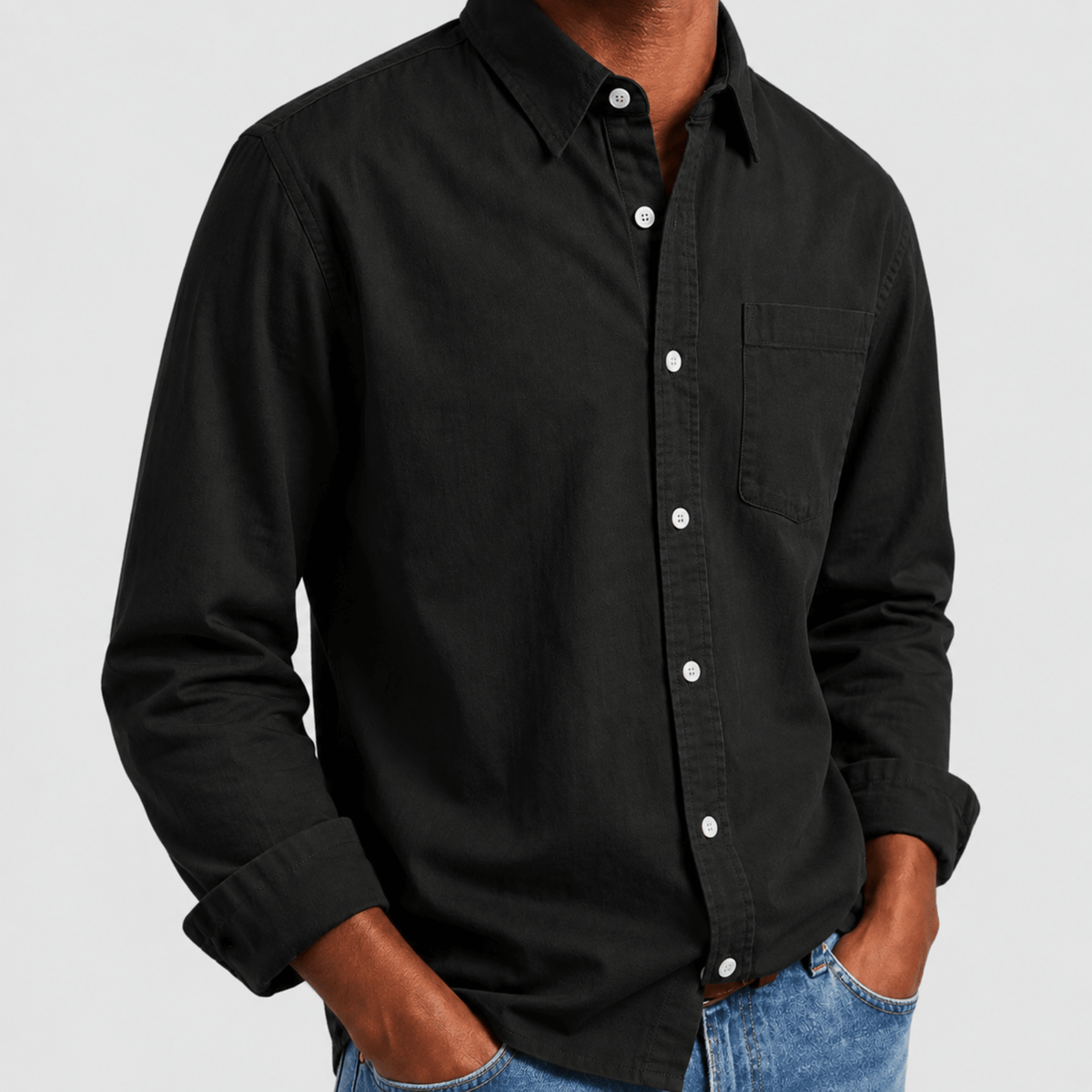 Arthur - Men's Relaxed Fit Long Sleeve Point Collar Shirt - Shirts - Black - Davies & Cooper