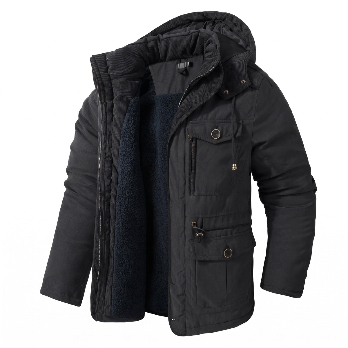 Harry - Men's Hooded Parka Jacket with Multiple Pockets - Black - Davies & Cooper