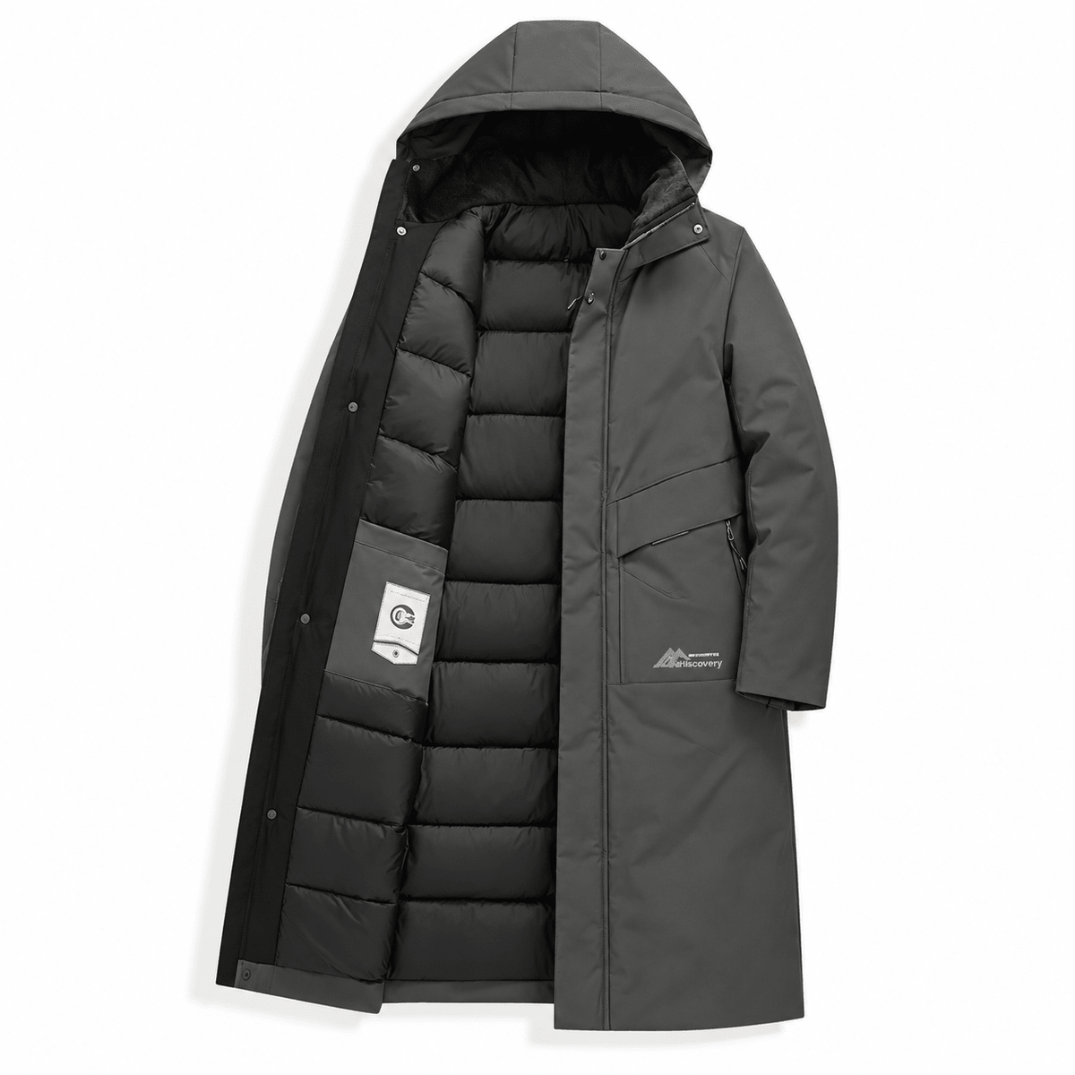 Marcus - Men's Hooded Quilted Longline Parka Jacket with Drawstring Hem - Parkas - Grey - Davies & Cooper
