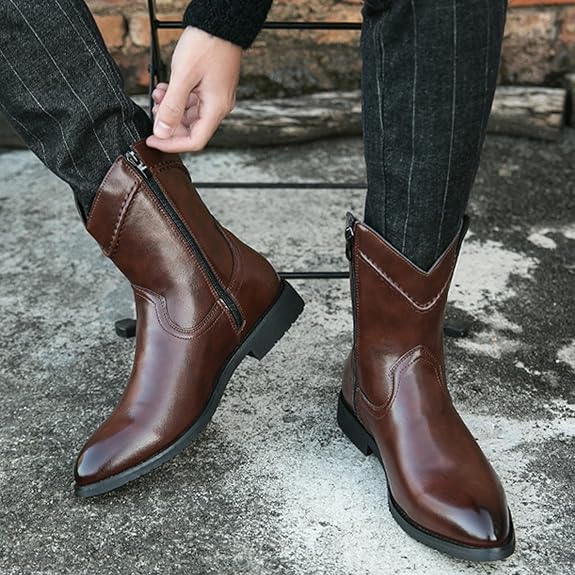 Men's Cowboy Boots Pointed Toe Stacked Heel Pull-On 11