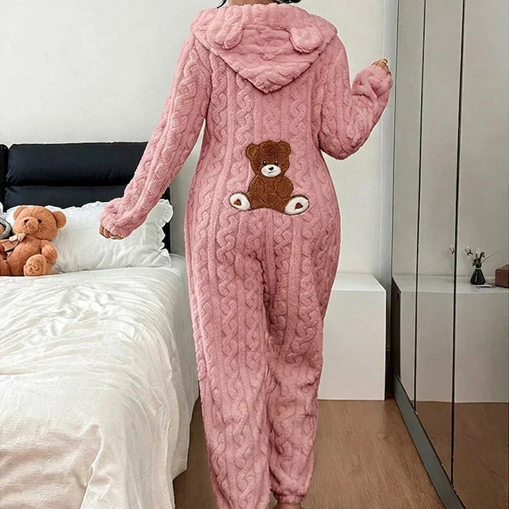Women's Hooded Bear Onesie | Full-Length Cable-Knit Warmth 17