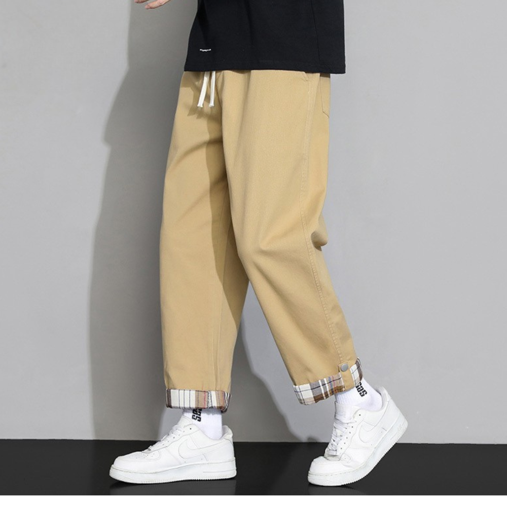 Men's Lounge Pants Loose Fit Plaid Hem Roll Joggers 2