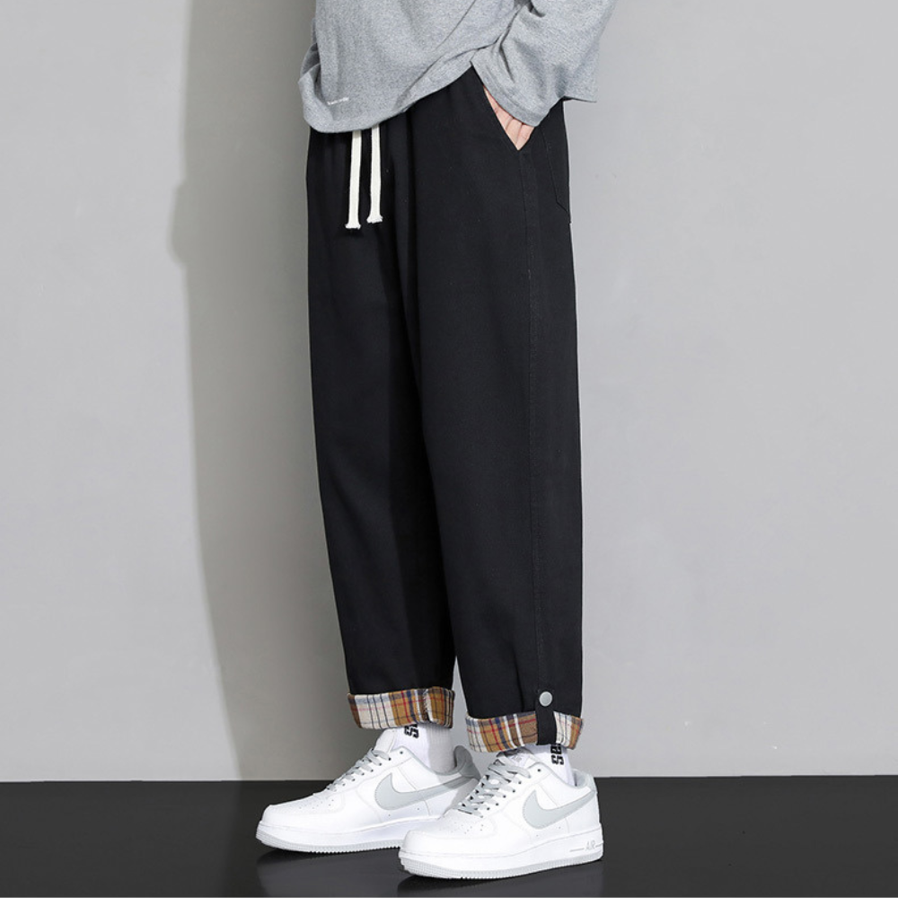 Men's Lounge Pants Loose Fit Plaid Hem Roll Joggers 3