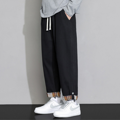 Men's Lounge Pants Loose Fit Plaid Hem Roll Joggers 3
