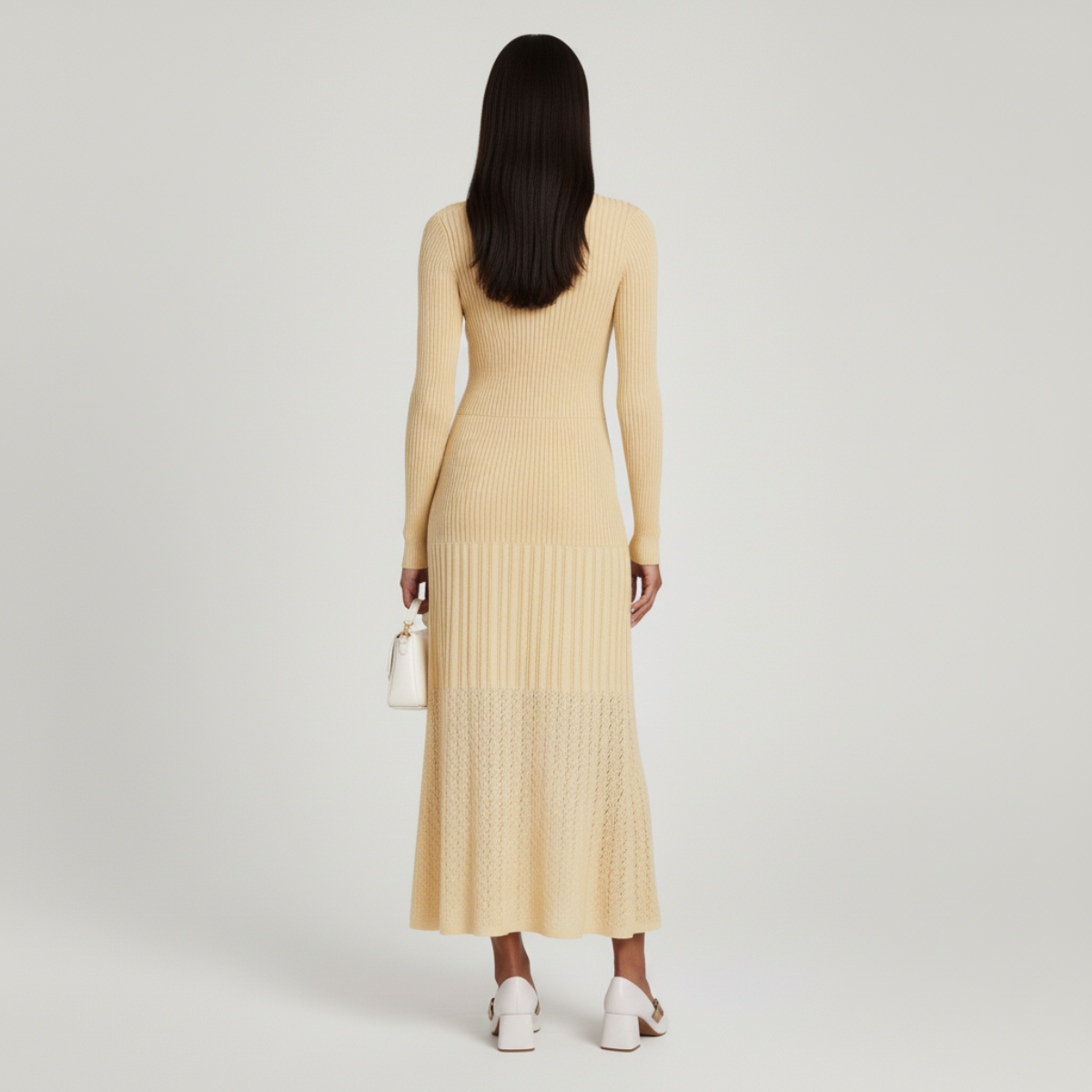 Women's Collared Knit Dress Fitted Button Sweater Frock 3