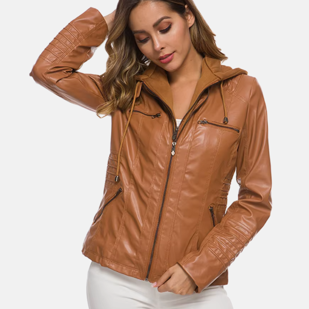 Men's Hooded Jacket Contoured Fit Biker Coat Zip Up 3
