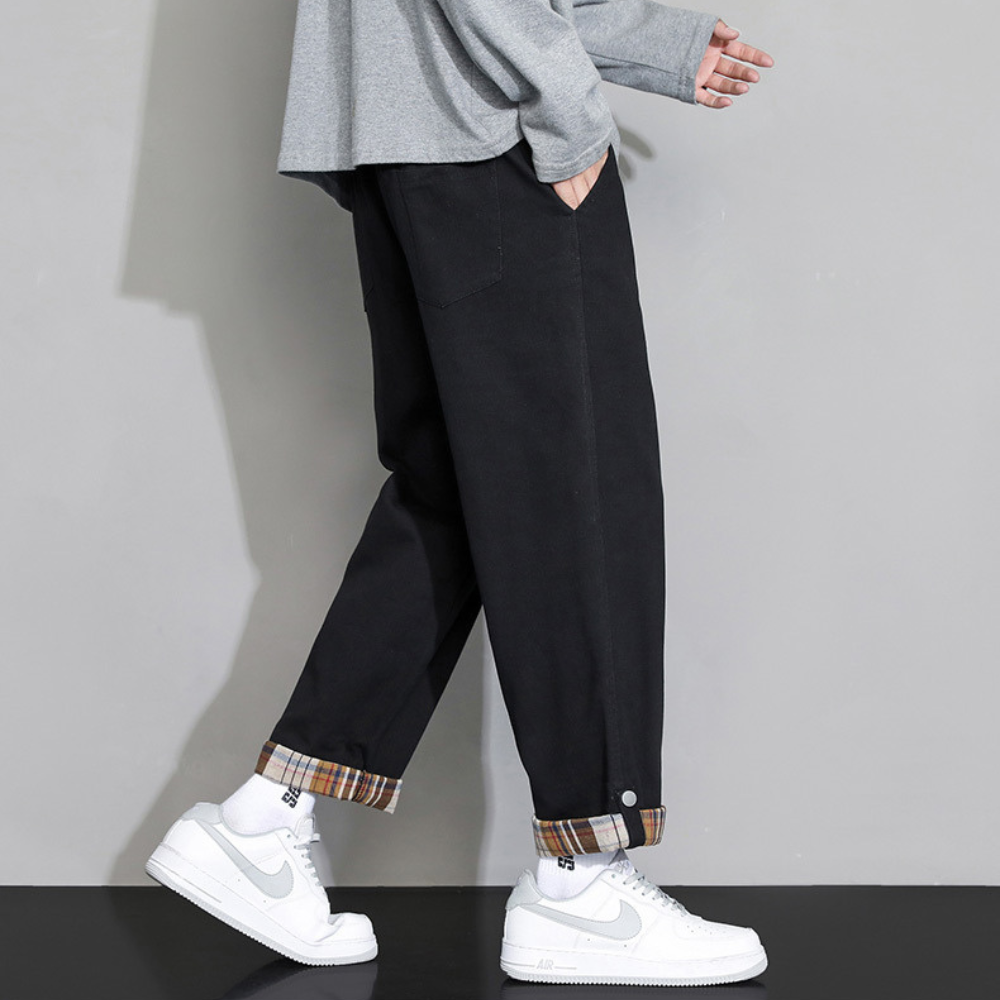 Men's Lounge Pants Loose Fit Plaid Hem Roll Joggers 4