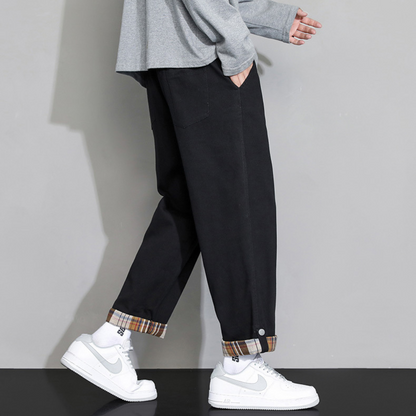 Men's Lounge Pants Loose Fit Plaid Hem Roll Joggers 4