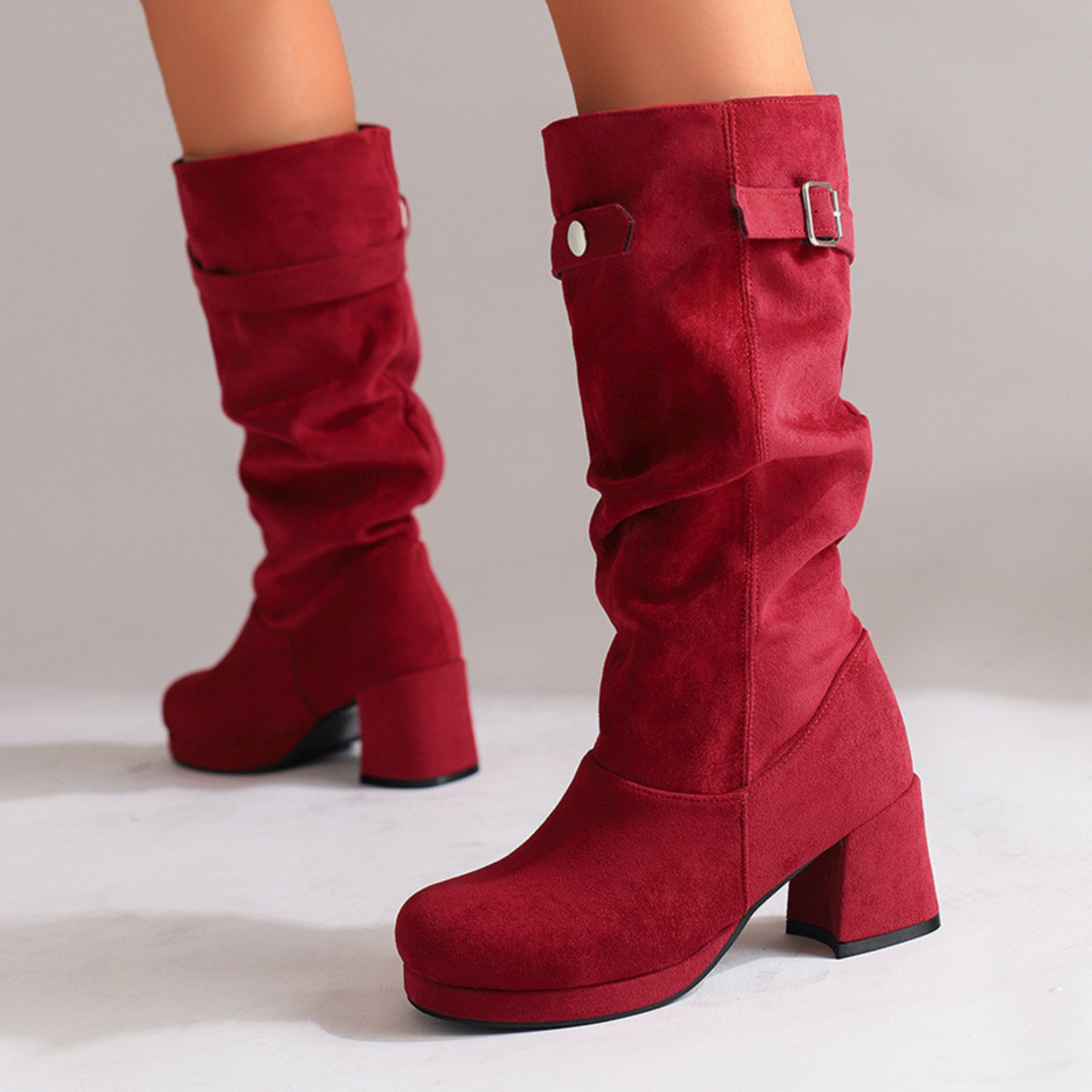Women's Knee-High Boots Adjustable Buckle Block Heel 2