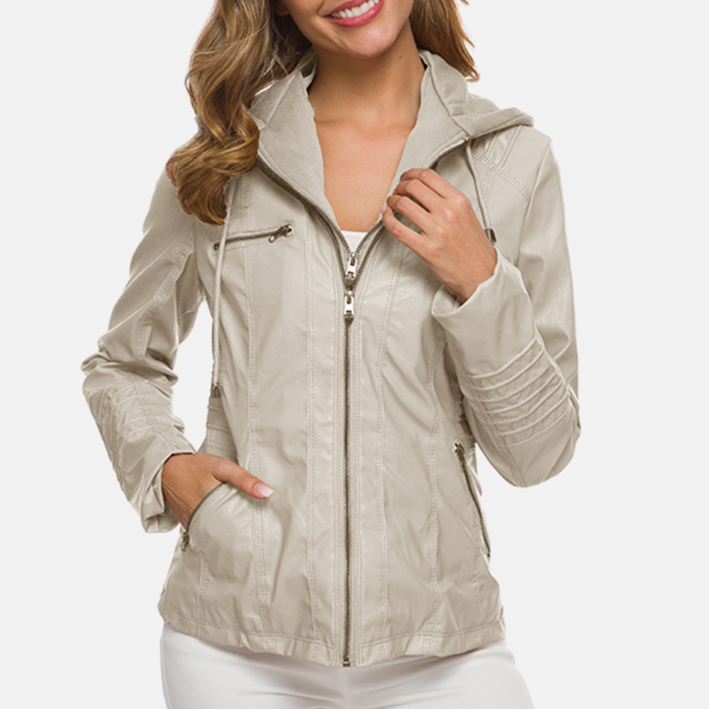 Men's Hooded Jacket Contoured Fit Biker Coat Zip Up 5