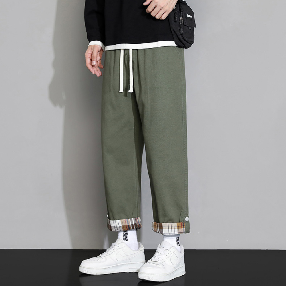 Men's Lounge Pants Loose Fit Plaid Hem Roll Joggers 5
