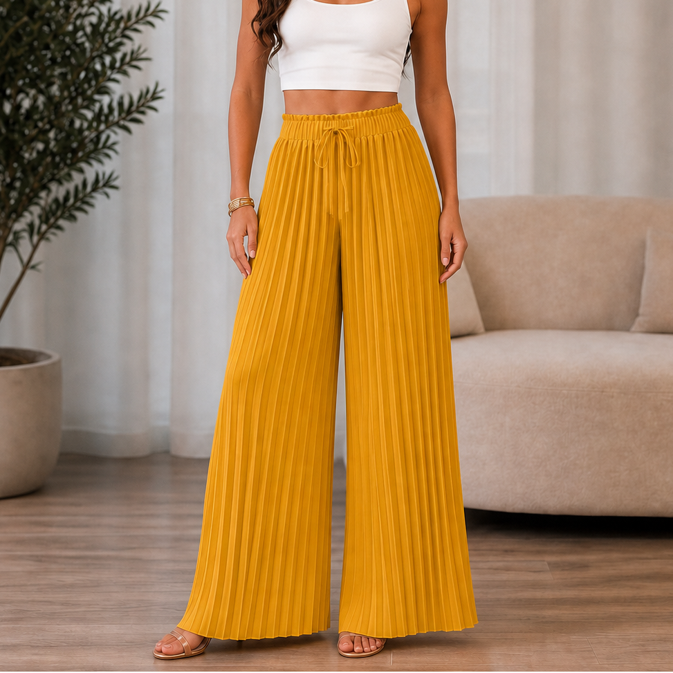 Women's Wide-Leg Trousers | Pleated Front & Drawstring Waist 13