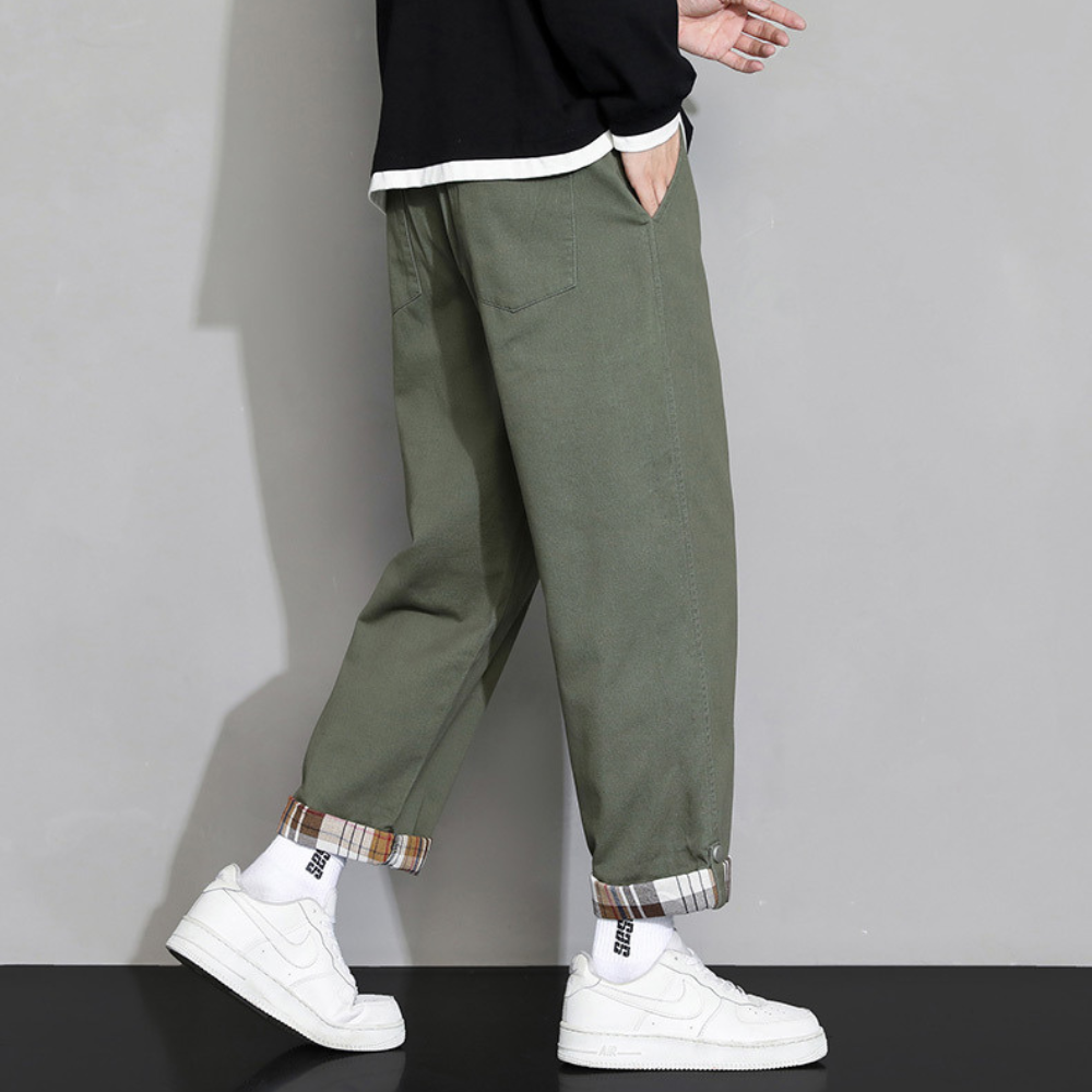 Men's Lounge Pants Loose Fit Plaid Hem Roll Joggers 6