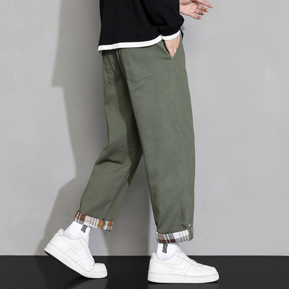 Men's Lounge Pants Loose Fit Plaid Hem Roll Joggers 6
