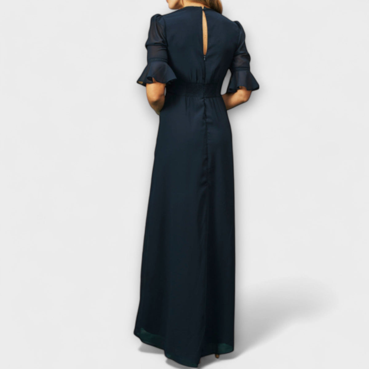 Beatrice - Navy Blue Floral Embroidered Dress for Special Occasions